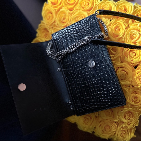 YSL Crocodile Kate Bag Black Croc-Embossed Tassel Clutch Chain Strap - Picture 7 of 7